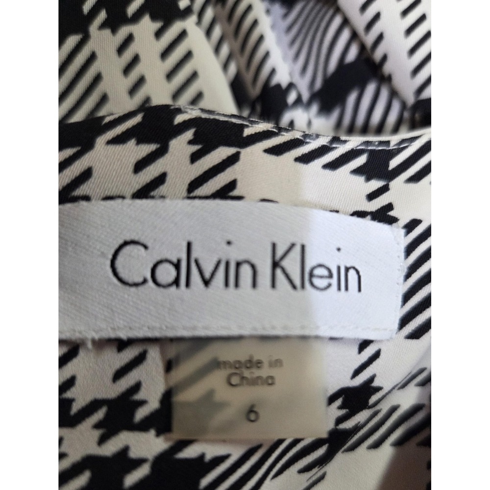 Calvin‎ Klein Dress Womens 6 Black White Plaid Sleeveless Midi A-Line Back Zip - Picture 5 of 7